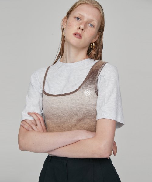 UNBALANCE SLEEVELESS KNIT - BROWN