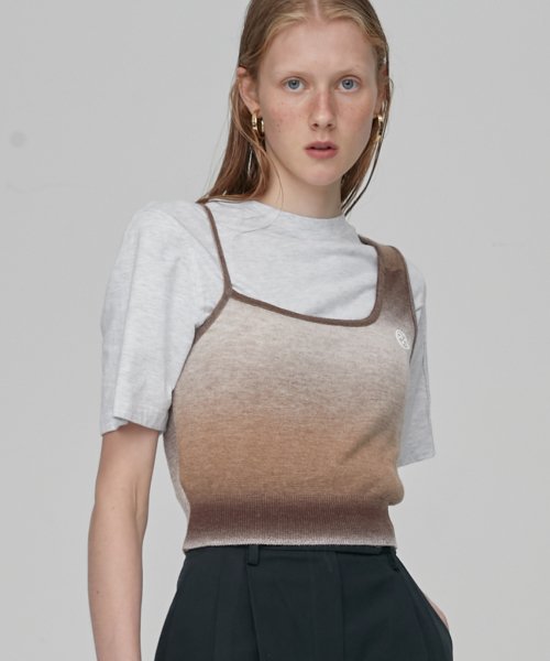 UNBALANCE SLEEVELESS KNIT - BROWN