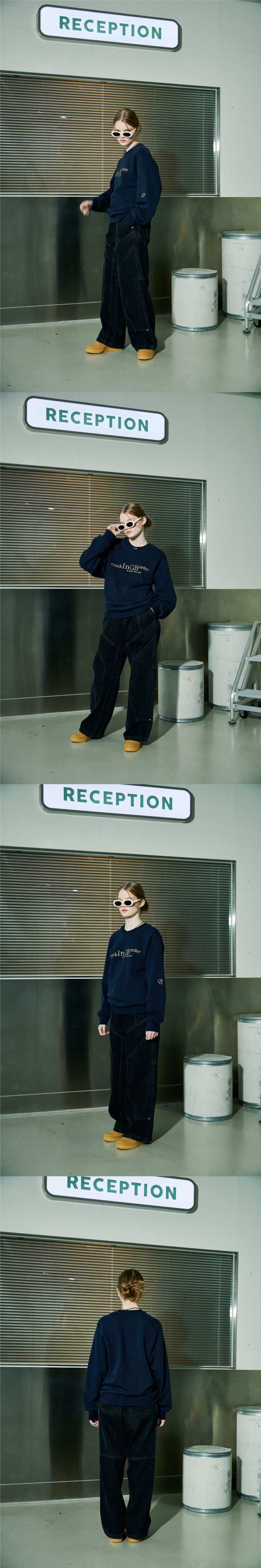 꼼파뇨(CPGN STUDIO) 믹스드 절개 와이드 데님 팬츠 블랙