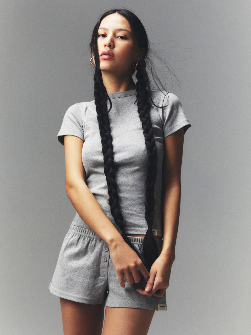 MUSINSA | GLOWNY BUTTON FLY MINI SHORTS (GRAY)