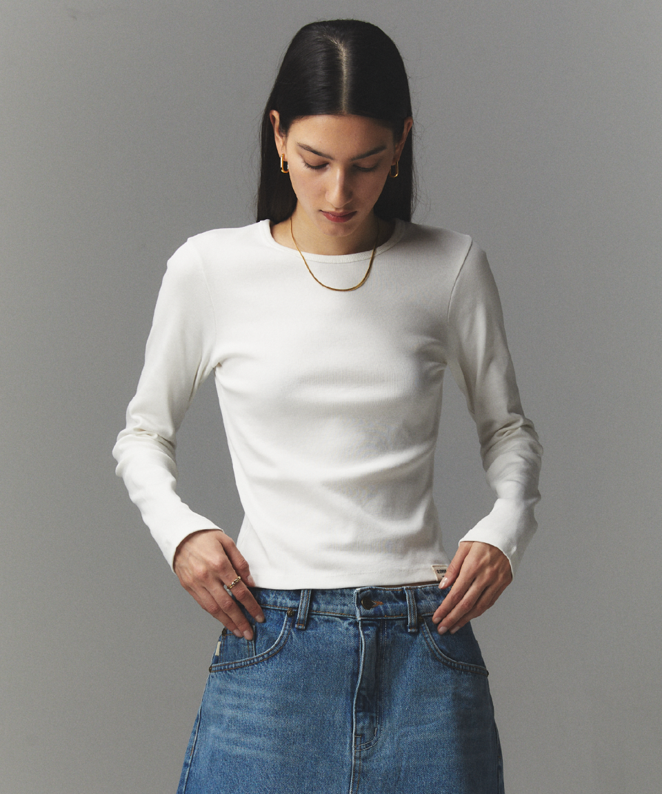 G CLASSIC RIB CREW NECK LONG SLEEVE (WHITE) - GLOWNY