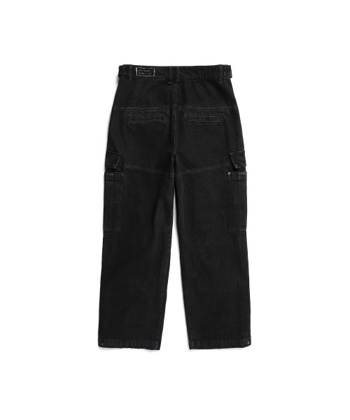 WASHED DENIM WIDE CARGO PANTS