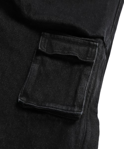 WASHED DENIM WIDE CARGO PANTS