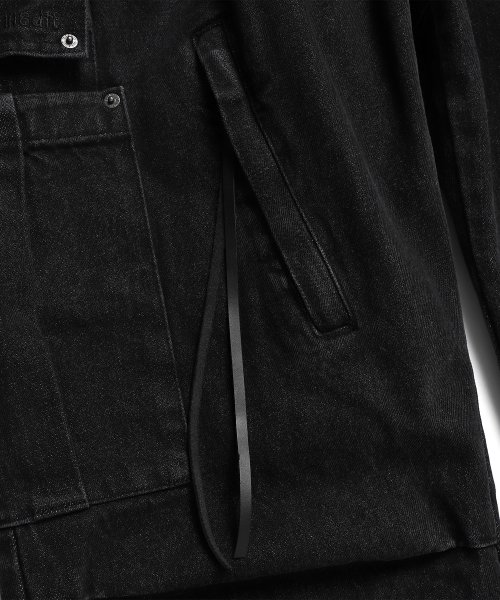 WASHED DENIM WIDE CARGO PANTS