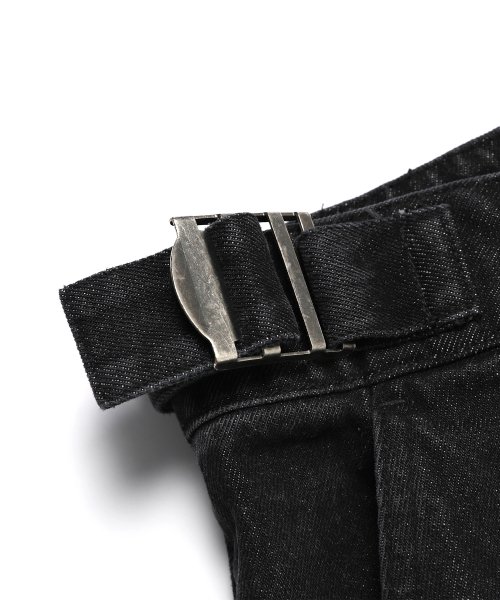 WASHED DENIM WIDE CARGO PANTS