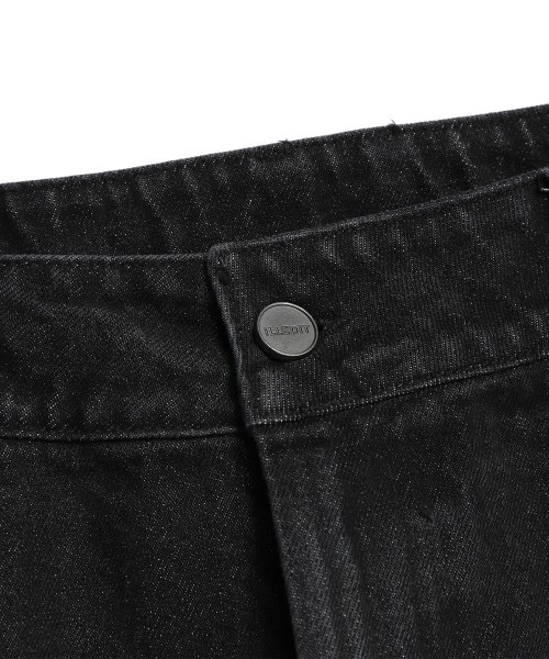WASHED DENIM WIDE CARGO PANTS