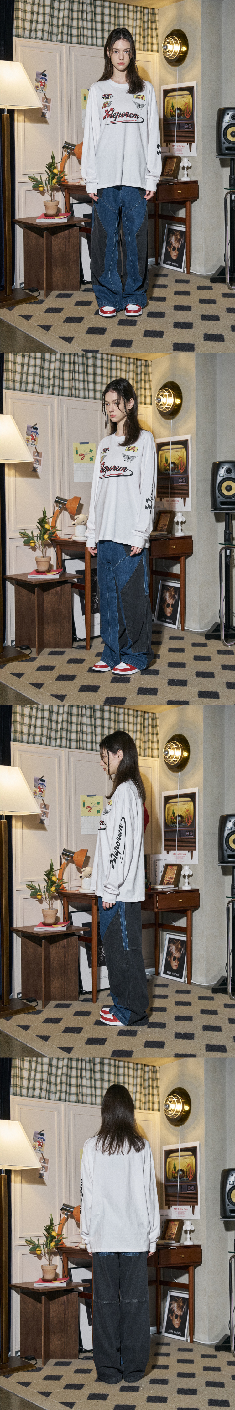 꼼파뇨(CPGN STUDIO) 믹스드 절개 와이드 데님 팬츠 워시드블루