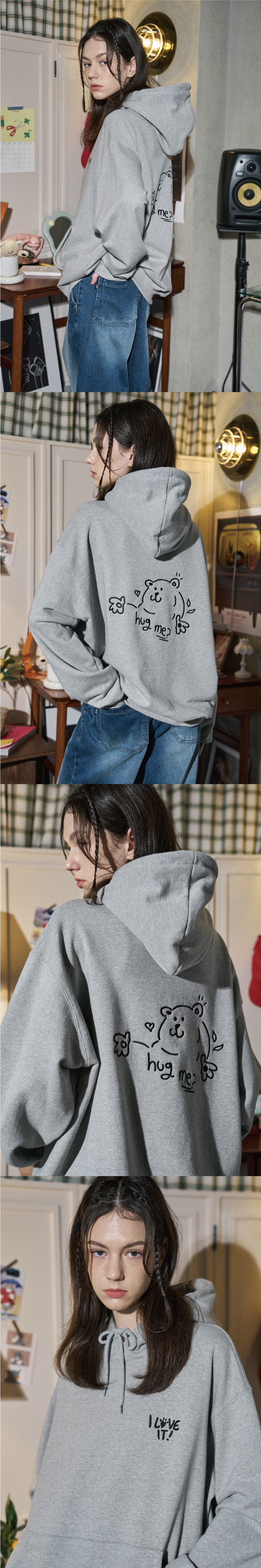 MUSINSA | CPGN STUDIO Hug Me Embroidered Hoodie Gray