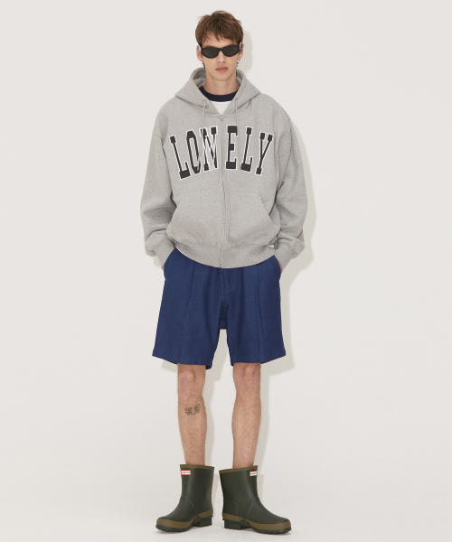 LONELY/LOVELY FLUFF HOODIE ZIP-UP GRAY NAVY