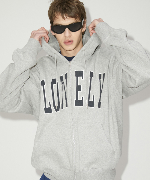 LONELY/LOVELY FLUFF HOODIE ZIP-UP GRAY NAVY