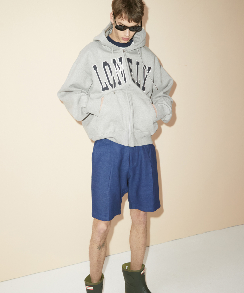 LONELY/LOVELY FLUFF HOODIE ZIP-UP GRAY NAVY