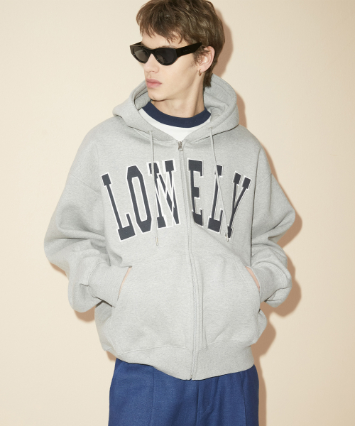 LONELY/LOVELY FLUFF HOODIE ZIP-UP GRAY NAVY