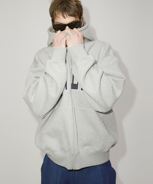 LONELY/LOVELY FLUFF HOODIE ZIP-UP GRAY NAVY