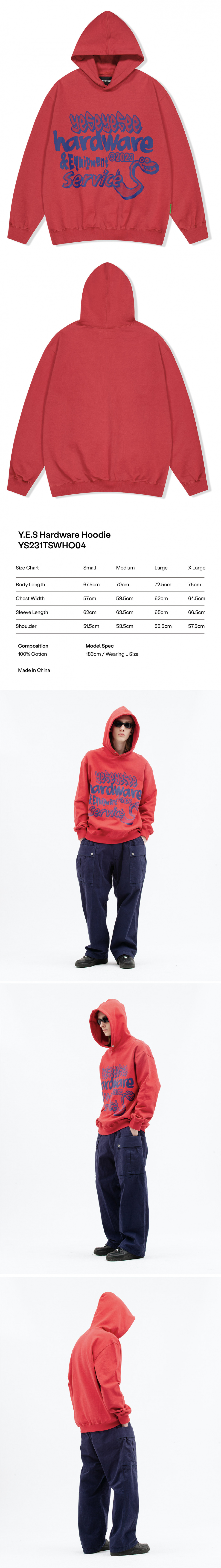◇YESEYESEE◇ YES Hardware Hoodie Red yeseyesee [7/22 순차발송]Y.E.S Hardware Hoodie - Red