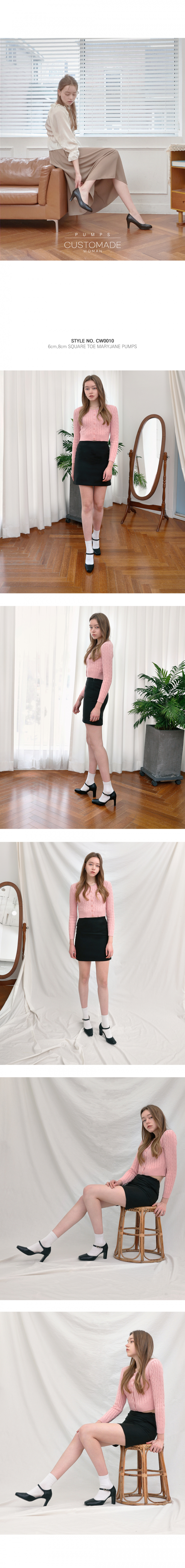 6/ STRAP SQUARE TOE MARY JANE PUMPS HEEL - 2 COLORS BLACK