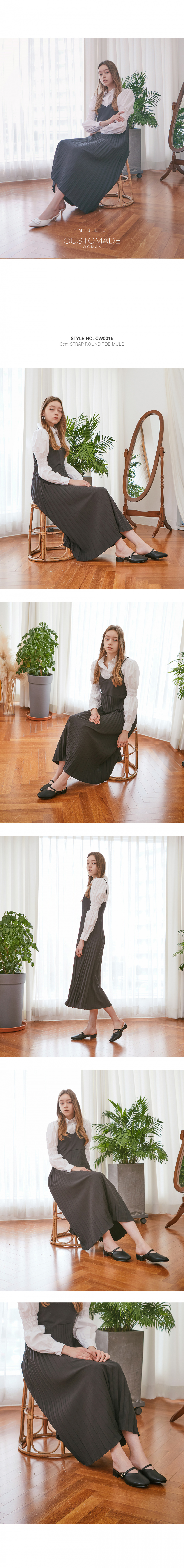 STRAP BUCKLE ROUND TOE FLAT MULE - 2 COLORS BLACK