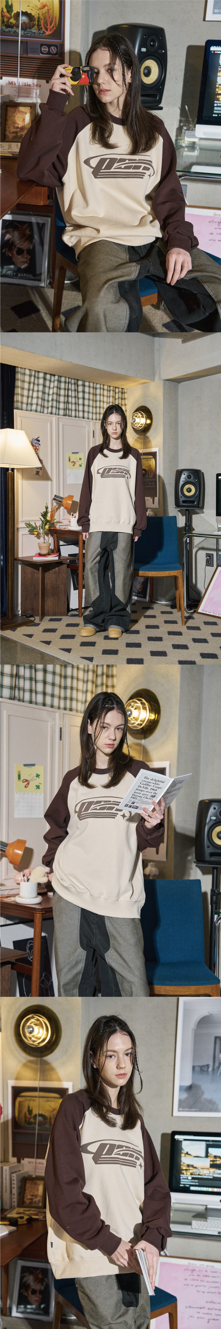 꼼파뇨(CPGN STUDIO) 셀카 로고 레글런 스웨트셔츠 베이지브라운