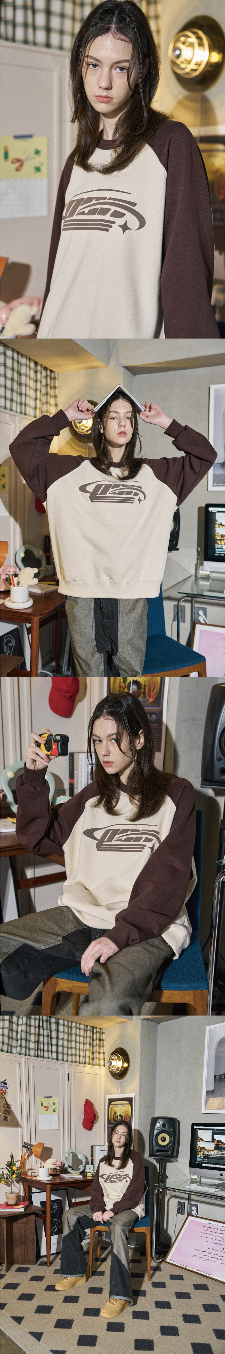 꼼파뇨(CPGN STUDIO) 셀카 로고 레글런 스웨트셔츠 베이지브라운