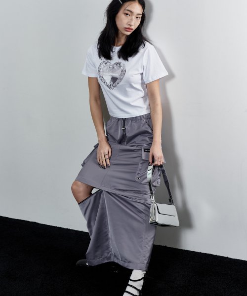 2-Way Satin Maxi Cargo Skirt (STEEL GREY)