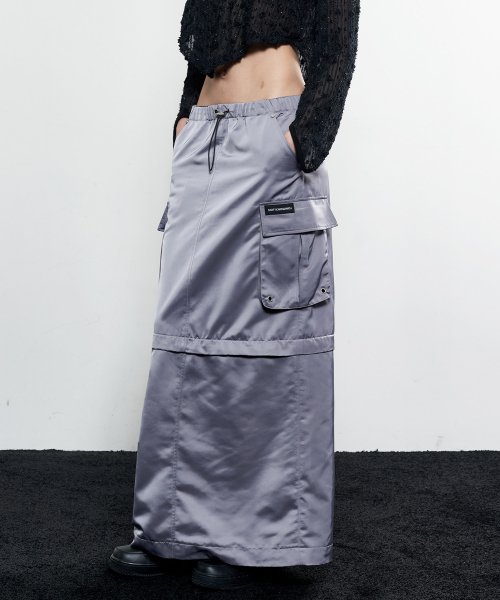 2-Way Satin Maxi Cargo Skirt (STEEL GREY)