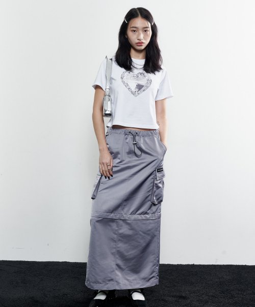 2-Way Satin Maxi Cargo Skirt (STEEL GREY)