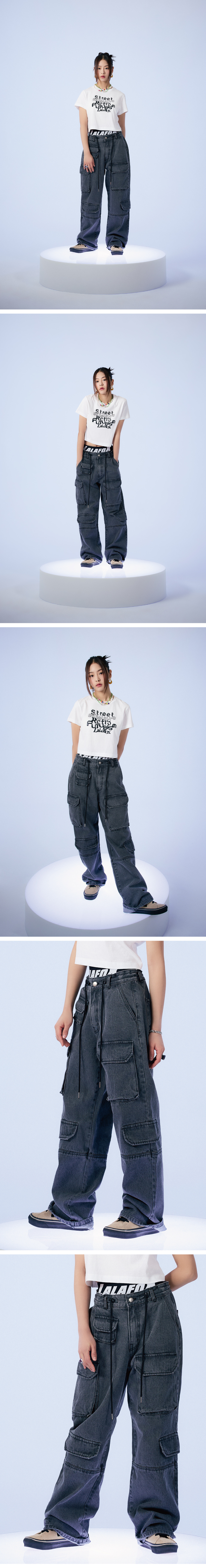 MUSINSA公式 | LALAFOX DENIM CARGO PANTS GRAY