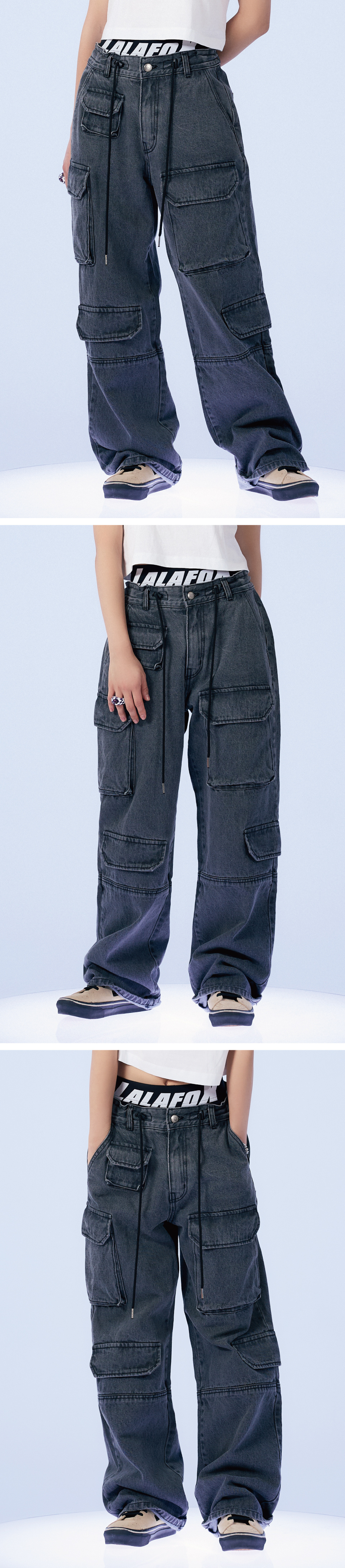 MUSINSA公式 | LALAFOX DENIM CARGO PANTS GRAY