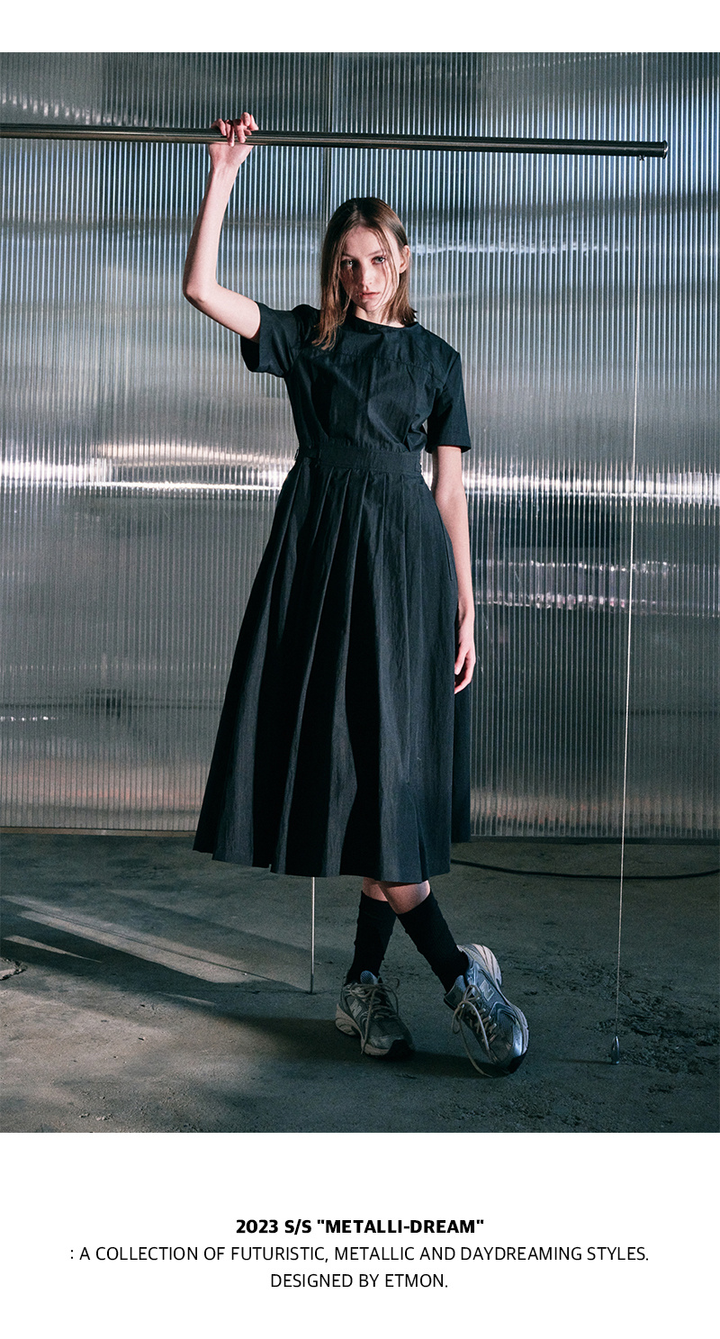 ワンピース ETMON Half Sleeve Pleats Dress, Black MUSINSA | ETMON Half Sleeve Pleated Dress, Black