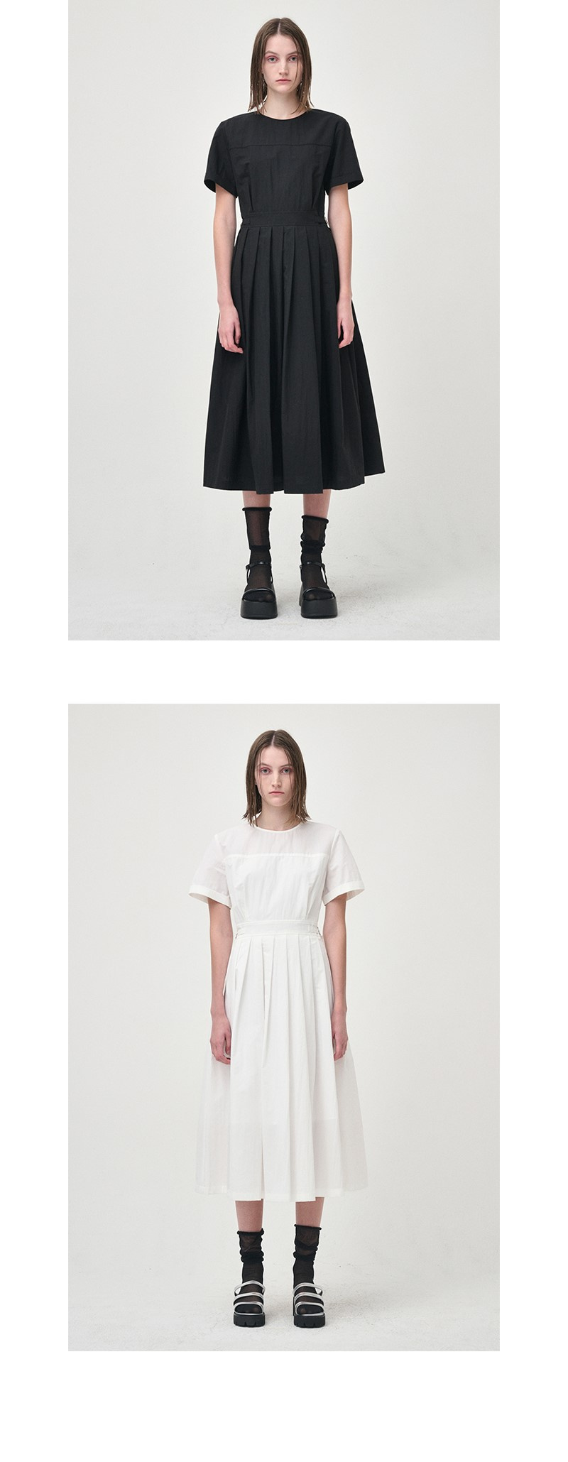 ワンピース ETMON Half Sleeve Pleats Dress, Black MUSINSA | ETMON Half Sleeve Pleated Dress, Black