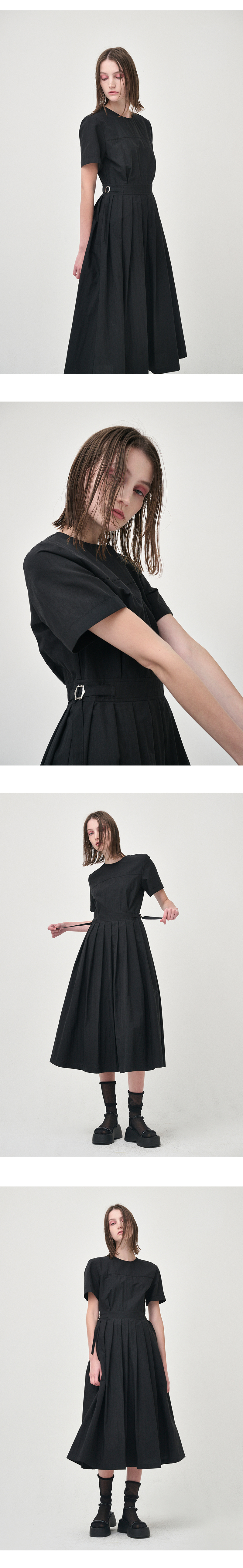 ワンピース ETMON Half Sleeve Pleats Dress, Black MUSINSA | ETMON Half Sleeve Pleated Dress, Black