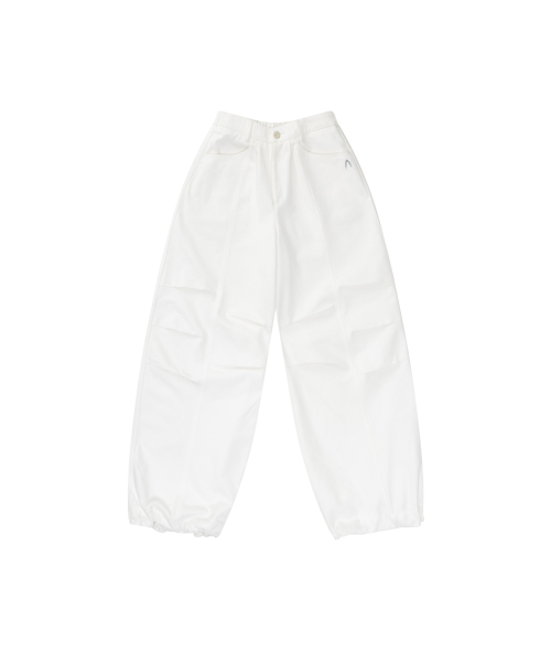 Knee Pin-tuck Printed Denim Pants (White)