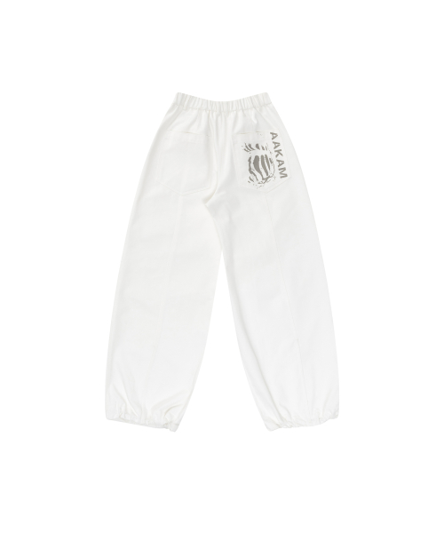 Knee Pin-tuck Printed Denim Pants (White)