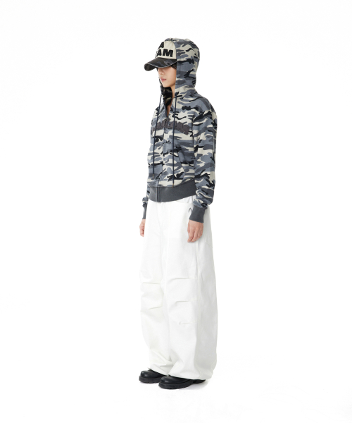 Knee Pin-tuck Printed Denim Pants (White)