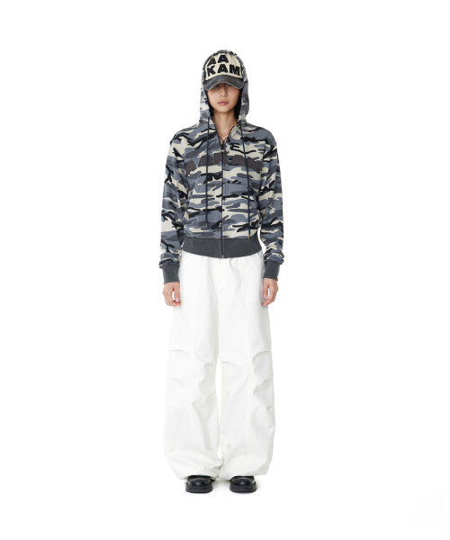 Knee Pin-tuck Printed Denim Pants (White)