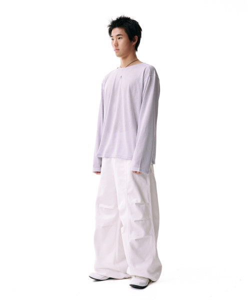 Knee Pin-tuck Printed Denim Pants (White)