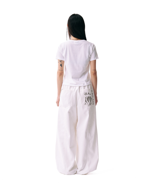 Knee Pin-tuck Printed Denim Pants (White)
