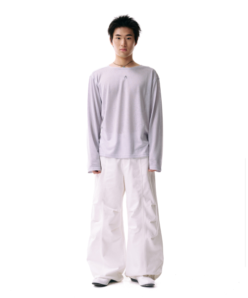 Knee Pin-tuck Printed Denim Pants (White)