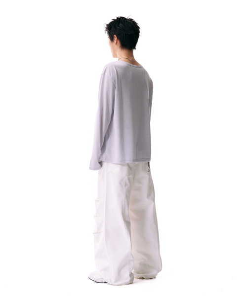 Knee Pin-tuck Printed Denim Pants (White)