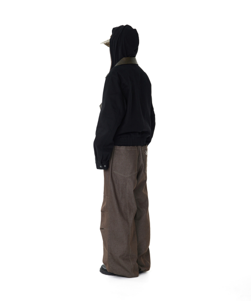 Knee Pin-tuck Printed Denim Pants (Brown)