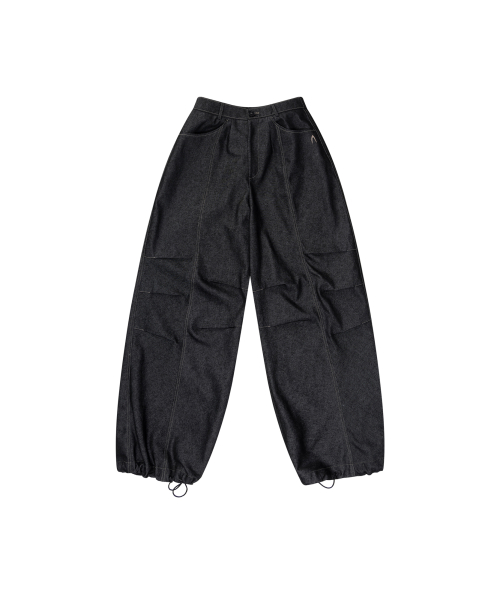 Knee Pin-tuck Printed Denim Pants (Black)