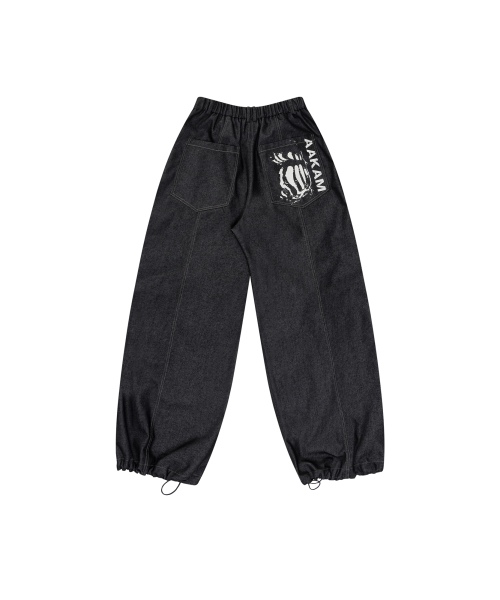 Knee Pin-tuck Printed Denim Pants (Black)