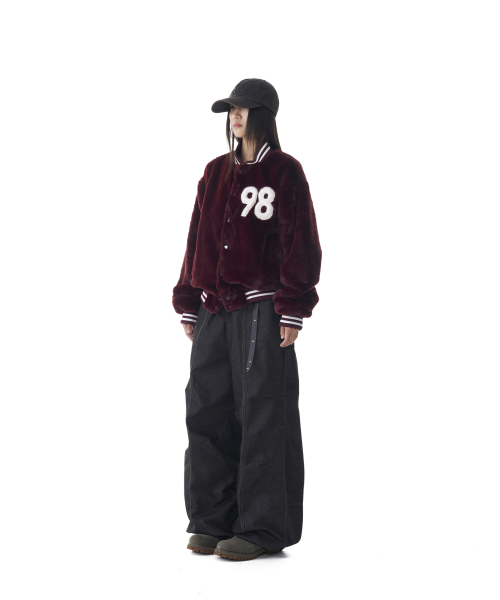 Knee Pin-tuck Printed Denim Pants (Black)