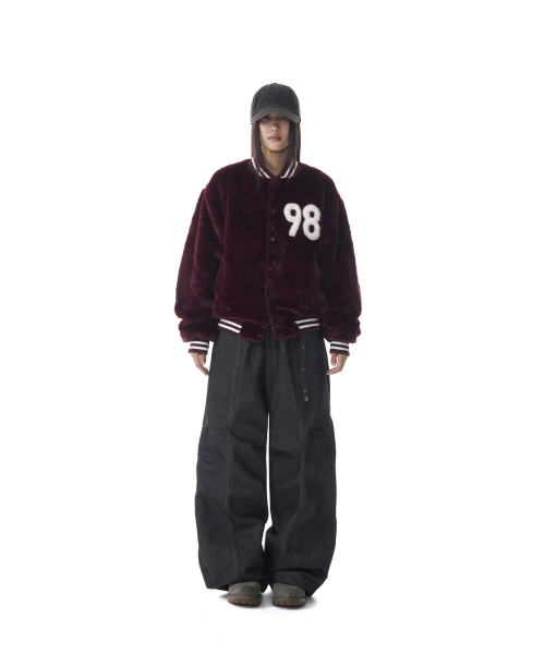 Knee Pin-tuck Printed Denim Pants (Black)