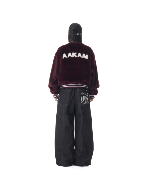 Knee Pin-tuck Printed Denim Pants (Black)