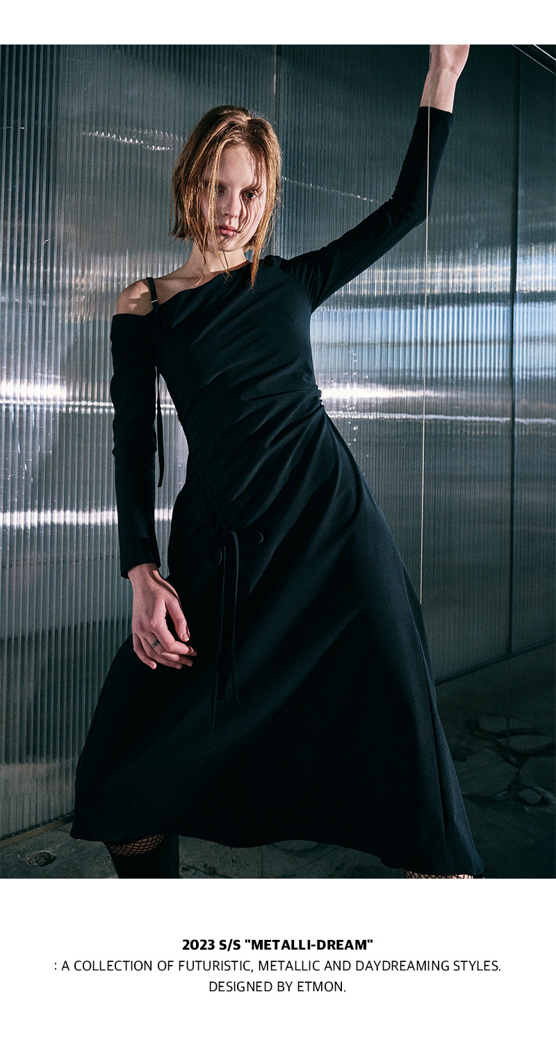 ワンピース ETMON One Off Shoulder Shirring dress, Black MUSINSA | ETMON One Off Shoulder Shirring Dress, Black