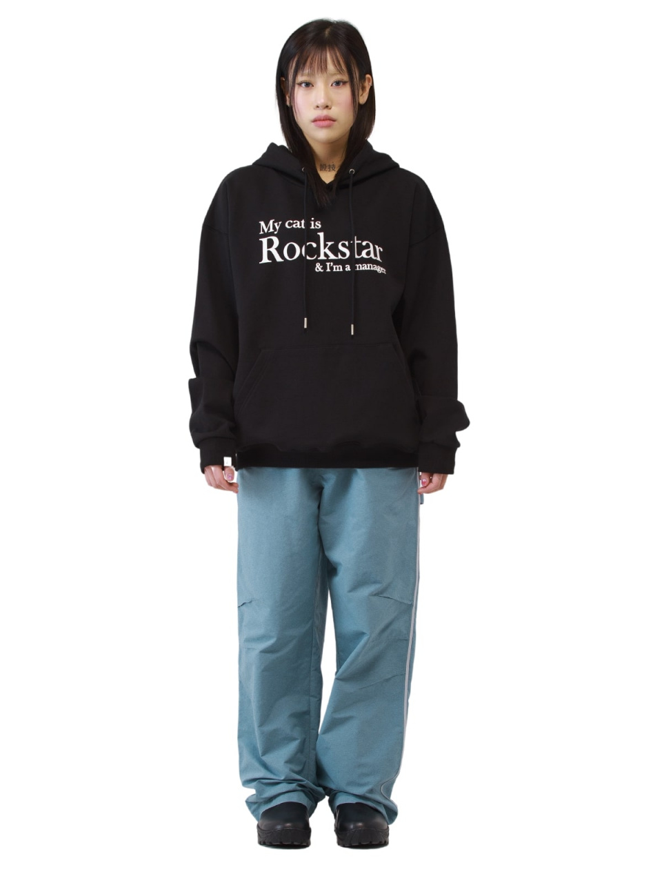 MUSINSA | JOEGUSH My cat is Rockstar Hoodie (Black/White)