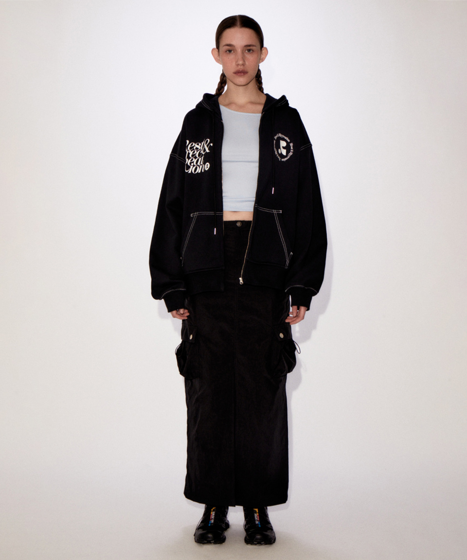 MUSINSA | REST&RECREATION RR LOGO STITCH ZIP-UP HOODIE BLACK