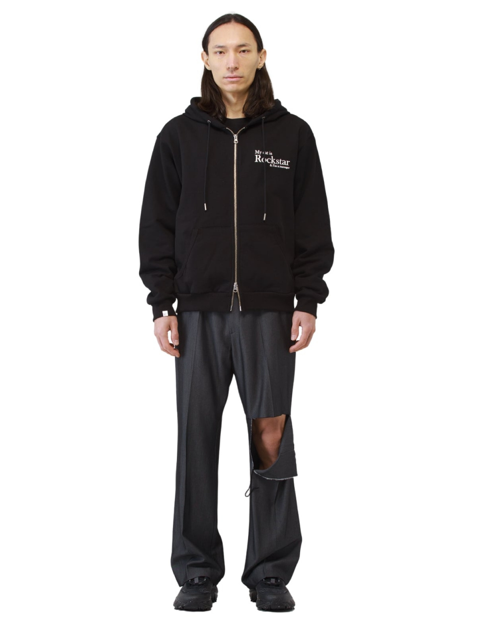 MUSINSA | JOEGUSH Smile Rockstar Hoodie Zip-Up (Black/White)