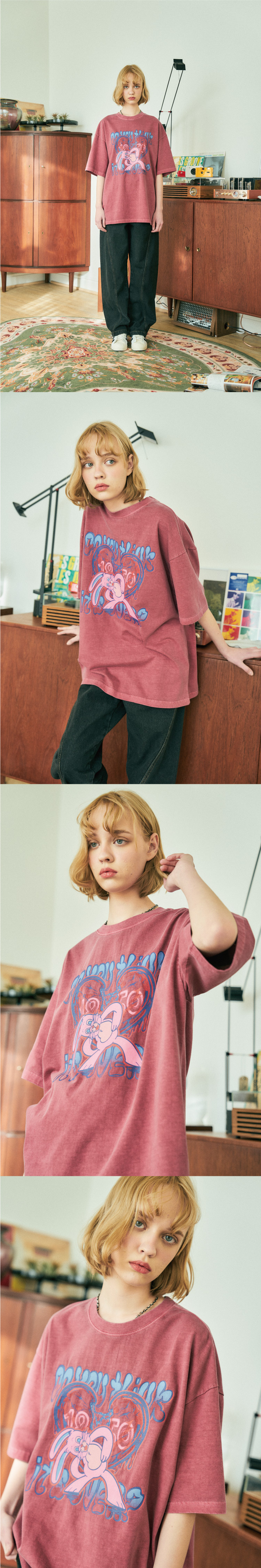 꼼파뇨(CPGN STUDIO) Mad Hoppi 피그먼트 반팔티 더스티핑크