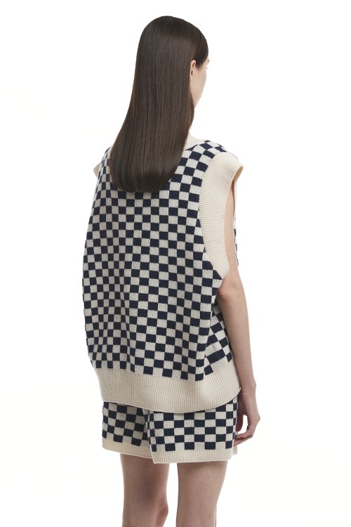 Checked Knit Vest_WHITE/BLACK